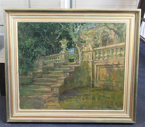 § Susan Ryder (b.1944) Steps in an Italianate garden 24.5 x 29.5in.